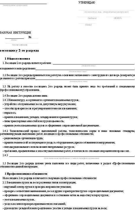 Рабочие инструкции образец